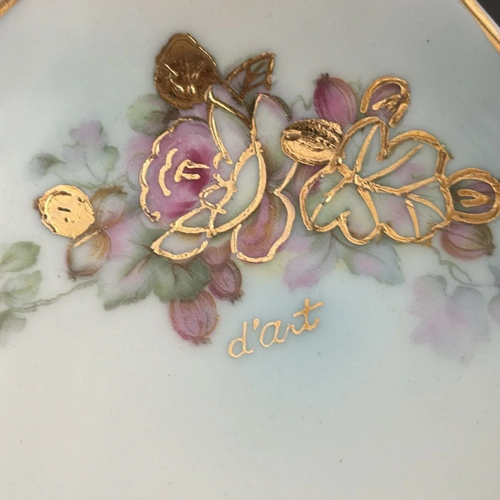 d’art 6913 Japan Porcelain Raised Gold Accent Floral Square Candy Trinket Bowl